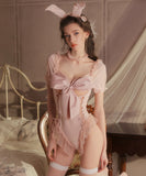 ランジェリー セクシー 透け感レースボディスーツ スコスプレ ウサギ耳ボディスーツセット しっぽ付き KS2-GRG5258