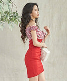 【2色】ミニドレス キャバドレス リボン チェック柄 新作 脚長効果 かわいい MY2-MLS3970A