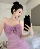 ミニドレス キャバドレス 肌見せ リボン かわいい ピカピカ MY2-EMK1971