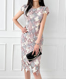 ひざ丈ドレス レース パーティードレス 刺繡 蝶 かわいい 高品質 MY2-ZED880888E