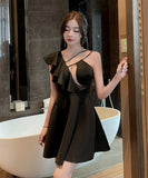 キャバドレス 谷間魅せ フリル ミニドレス 谷間魅せ キラキラ MY2-YM8735