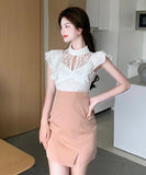 ミニドレス 高見え 新作 かわいい レース フリル 肌見せ MY2-HYL-X1898