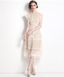 ひざ丈ドレス 刺繡 かわいい ゴージャス 高見え 透け感 レース MY2-ZY-9065-701