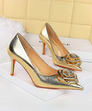 【10cm/7cmヒール】ハイヒール パンプス キラキラ 花 立体感 高見え パーティー 3色 MY5-DS-3391-AH56