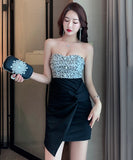 ミニドレス キャバドレス 新作 かわいい ノーショルダー MY2-LQE-5937GT536