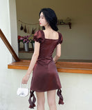 ミニドレス 可愛い 韓国っぽ パフスリーブ お洒落 セクシー XH2-ZED889609GT347