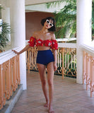 ビキニ 花柄 水着 セクシー 温泉 モノキニ リボン 大人可愛い 着瘦せ XH7-YZM-XF