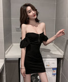 ミニドレス キャバドレス 新作 かわいい 谷間魅せ オフショルダー 着瘦せ MY2-LQE-3091H427