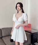 【4色】ミニドレス キャバドレス かわいい Ｖネック 体型カバー 着瘦せ MY2-EMK2311