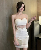 ミニドレス キャバドレス 新作 透け感 セクシー ノーショルダー MY2-YM8751