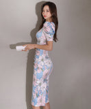 ひざ丈ドレス ドレス 花柄 かわいい 新作 パーティー 二次会 MY2-ZED880841E49