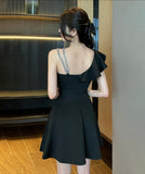 キャバドレス 谷間魅せ フリル ミニドレス 谷間魅せ キラキラ MY2-YM8735