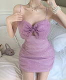ミニドレス キャバドレス 肌見せ リボン かわいい ピカピカ MY2-EMK1971