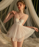 2色 刺繡 ベビードール  ルームウエア パジャマ 透け感 MY8-EFE16623