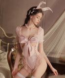 ランジェリー セクシー 透け感レースボディスーツ スコスプレ ウサギ耳ボディスーツセット しっぽ付き KS2-GRG5258