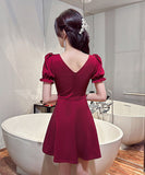 【4色】ミニドレス キャバドレス かわいい Ｖネック 体型カバー 着瘦せ MY2-EMK2311