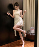 キャバドレス ミニドレス フリル チュール ロマンチック セクシー ホルターネック YH2-LE-z735a