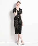 ひざ丈ドレス 新作 ドレス ゴージャス セクシー 高級感 レース MY2-ZY-6928#607