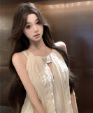 ミニドレス Aライン ノースリーブ カワセクシー 着痩せ 気質 エレガント キラキラ XH2-XKD-D529-6926-Jun4