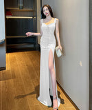 ロングドレス 谷間魅せ セクシー 3色 脚長効果 MY2-YM9146