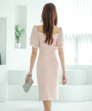 ミニドレス ドレス ひざ丈ドレス 新作 レース袖 高見え パーティー MY2-ZED886643BH506