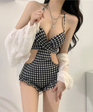 千鳥格子 水着ビキニ 夏 可愛い モノキニ 体型カバー 温泉 旅行 XH7-JCL8211