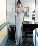 ロングドレス セクシー 着瘦せ 透け感 新作 フリル 脚長効果 MY2-XYD-2318