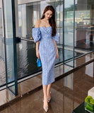 【手作り】ドレス ひざ丈ドレス 新作 かわいい オフショルダー 着瘦せ MY2-JY5173