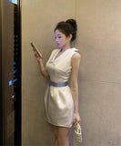 ミニドレス キャバドレス Vネック エレガント 通勤 同伴 着痩せ 気質 大人可愛い XH2-XKD-D445-2308-Jun4