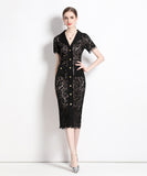 ひざ丈ドレス 新作 ドレス ゴージャス セクシー 高級感 レース MY2-ZY-6928#607