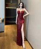 【ブラック・レッド】新作 ロングドレス パーティードレス キラキラ 結婚式 忘年会 MY2-YM9140