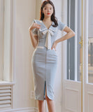 膝丈ドレス エレガント 気質 リボン 大人可愛い 高級感 キャバドレス XH2-ZED886632BH506