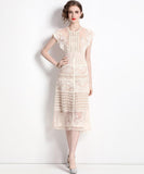 ひざ丈ドレス 刺繡 かわいい ゴージャス 高見え 透け感 レース MY2-ZY-9065-701