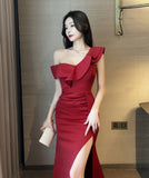 ロングドレス パーティードレス 新作 フリル ワンショルダー MY2-YM9152