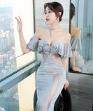 ロングドレス セクシー 着瘦せ 透け感 新作 フリル 脚長効果 MY2-XYD-2318