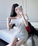 ミニドレス キャバドレス キラキラ セクシー オフショルダー キャバクラ XH2-ZED885334DXH449