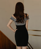 【2色】ミニドレス キャバドレス リボン チェック柄 新作 脚長効果 かわいい MY2-MLS3970A