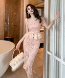 【手作り】新作 かわいい ひざ丈ドレス ドレス レース フリル MY2-JY10406