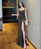 ロングドレス 谷間魅せ セクシー 3色 脚長効果 MY2-YM9146