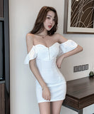 ミニドレス キャバドレス 新作 かわいい 谷間魅せ オフショルダー 着瘦せ MY2-LQE-3091H427