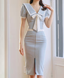 膝丈ドレス エレガント 気質 リボン 大人可愛い 高級感 キャバドレス XH2-ZED886632BH506