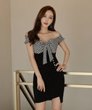 【2色】ミニドレス キャバドレス リボン チェック柄 新作 脚長効果 かわいい MY2-MLS3970A