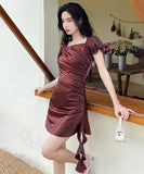 ミニドレス 可愛い 韓国っぽ パフスリーブ お洒落 セクシー XH2-ZED889609GT347