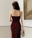 【2色】ロングドレス キャバドレス Party キラキラ ベアトップ セクシー 宴会 XH2-YM9126