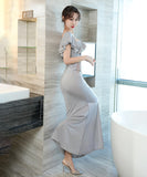 ロングドレス セクシー 着瘦せ 透け感 新作 フリル 脚長効果 MY2-XYD-2318