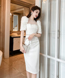 【ホワイト＆ブラック】ドレス ひざ丈ドレス 新作 かわいい キラキラ肌見せ MY2-JY50106