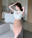 ミニドレス 高見え 新作 かわいい レース フリル 肌見せ MY2-HYL-X1898