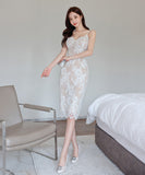 ひざ丈ドレス 新作 レース セクシー 谷間魅せ かわいい 指名 目線ゲット MY2-ZED887939E49