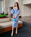 【手作り】ドレス ひざ丈ドレス 新作 かわいい オフショルダー 着瘦せ MY2-JY5173