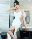 【ブラック＆ホワイト】ロングドレス ミニドレス 新作 ゴージャス 肌見せ セクシー MY2-XYD2319